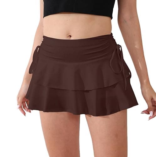 PRSFPN Women's Y2k Mini Ruffle Skirts with Shorts Tiered Layers Cute Elastic Waist Coquette Skort Drawstring Side Bow Tie thumbnail 2