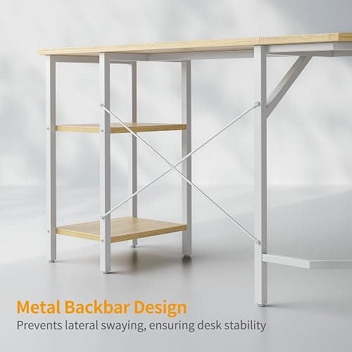 Cubiker L Shaped Gaming Desk 128 x 128 cm Computer Office Desk, Corner Desk with Dual Side Storage Shelves and Monitor Stand for Home Office Study Writing Workstation, Light Walnut thumbnail 5