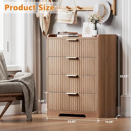 Furnulem 4-Drawer Dresser for Bedroom - Fluted Wood Chest of Drawers Closet Storage Cabinet Organizer for Bedroom, Living Room, Hallway & Office thumbnail 2