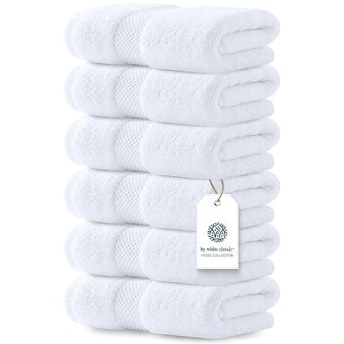 Luxury White Hand Towels - Soft 100% Turkish Cotton | Highly Absorbent Hotel spa Bathroom Towel Collection | 16x30 Inch | Set of 6 - Image 1