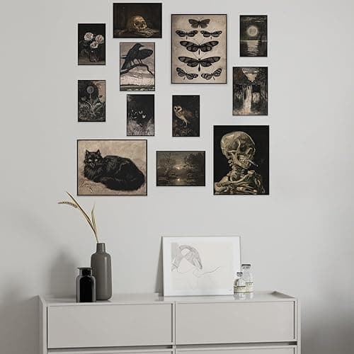KONGSY Gothic Victorian Grunge Wall Art Prints - Set of 12 Unframed | Dark Moody Aesthetic Pictures, Creepy Goth Posters, Vintage Gothic Paintings for Home, Bedroom, Dorm Decor Decorations - Gothic thumbnail 3