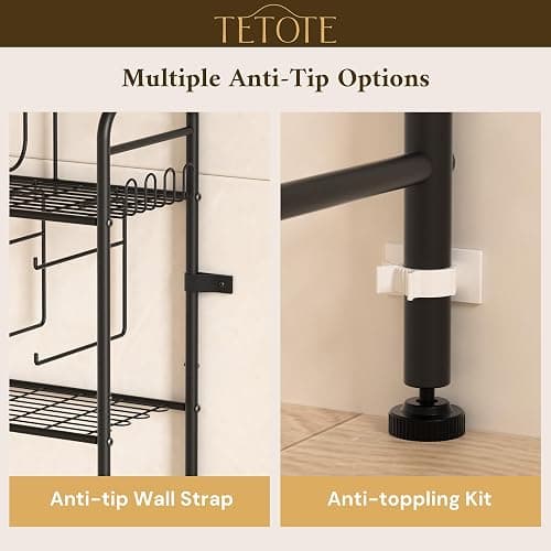 TETOTE Over The Toilet Storage Rack, 3-Tier Bathroom Organizer Shelf Over Toilet with Toilet Paper Roll Holder, Freestanding Metal Rack, Black thumbnail 8