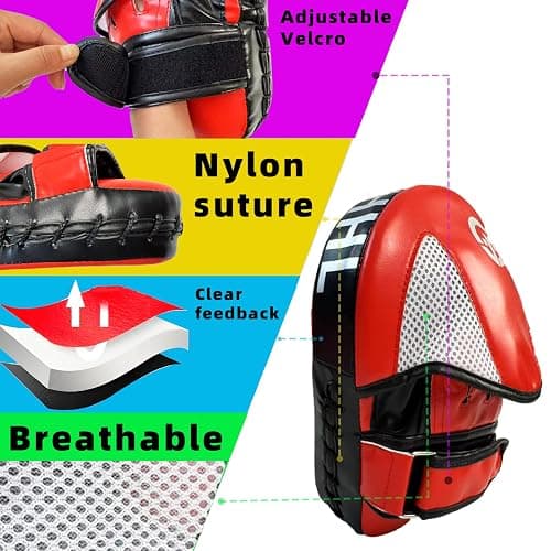 Boxing Pads Curved Punching Focus Mitts Sparring Gear for Boxing,MMA,Muay Thai,Martial Arts Training Equipment，Red/Black,2PCS thumbnail 3