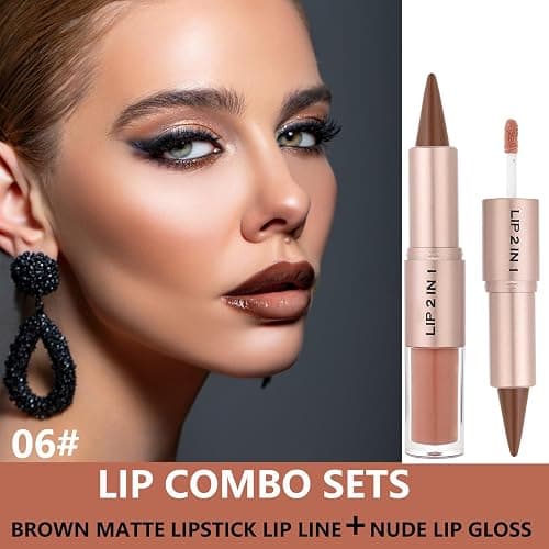 MiaSarah Lip Liner Gloss Lip Combo Sets Kit,Nude Brown Lip Liner and Brown Gloss Set, lip combo sets for black women, High Pigmented Long Lasting Plumping Lip Gloss Lipstick Waterproof Lip Combo 06 thumbnail 2