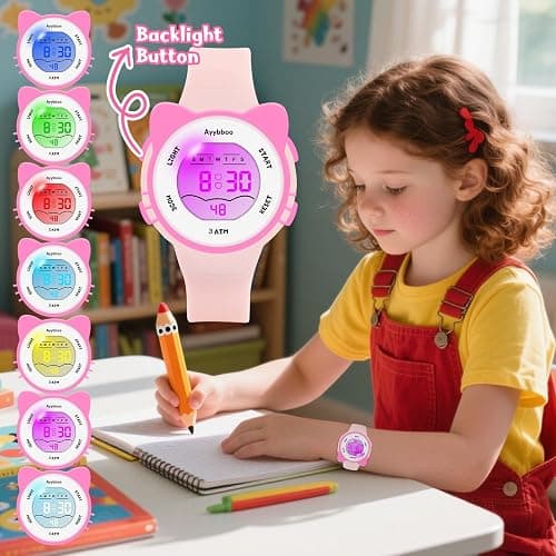 Ayybboo Kids Digital Analog Watches for Girls Boys, 7 Color Lights Waterproof Cute Wristwatches for Kids with Alarm Stopwatch, Great Present for Girls Boys Ages 5-13 thumbnail 3