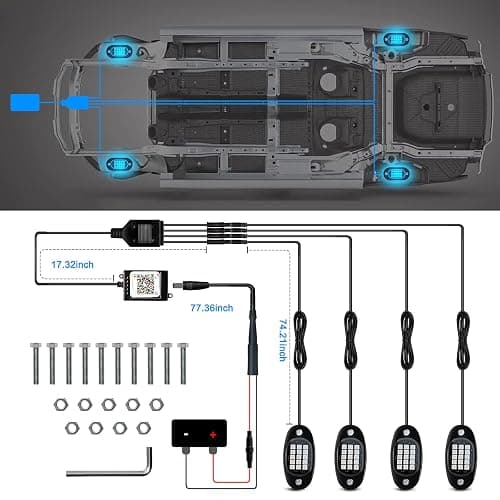 4 Pods RGB LED Rock Lights Kit with APP Control, Multi-Color 175° Beam Angle Car Underglow Lights for Trucks, Waterproof Music Mode, Neon Underbody Lights for Automotive Exterior Accessories thumbnail 5