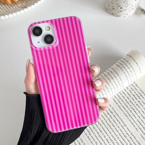 Sayoaho Compatible with iPhone 13/14 Case, Fashion Cute Striped Aesthetic Design for Women, Soft TPU Shockproof Phone Case for iPhone 13/14 6.1 inch, Hot Pink thumbnail 3