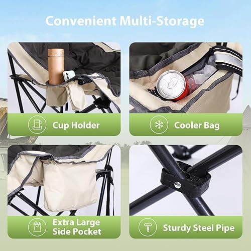 Nice C Padded Camping Chair, Oversized Camping Chairs, Oversized Thick Padded Folding Chairs, Outdoor Sports Chair, Heavy Duty, with Cooler Bag, Cup Holder, Side Pockets (2 Pack) thumbnail 5