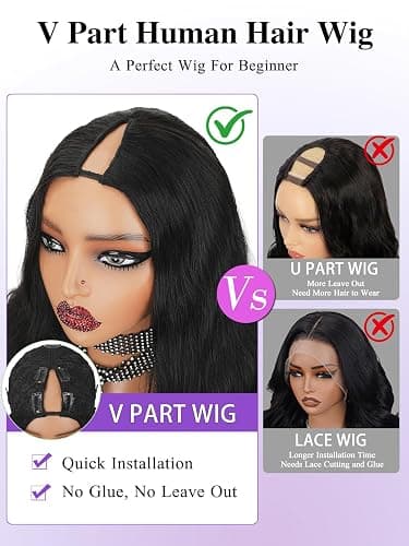 Tahikie V Part Wig Human Hair Body Wave 200% Density Upgrade U Part Wigs With Drawstring No Sew in No Glue Half Wigs Human Hair V Shape Clip In Half Wig For Women Natural Color 18 Inch thumbnail 4