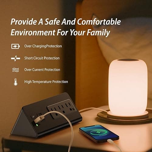 Nightstand Edge Mount Power Strip with USB-C Ports Tabletop Surge Protector Desk Clamp Power Sockets with 3 AC Outlets &4 Fast Charging USB Ports for Home Office Hotel and Dormitory (Black(2-Pack)) thumbnail 9
