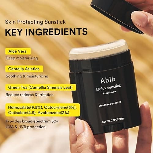 Abib Quick Sunstick Protection Bar SPF50+ 0.77 oz / 22 g (Glowing) | Korean Suncreen Stick Suncare Sunblock, No Whitecast, Protector Solar Barra, Centella Asiatica Extract, Aloe Extract thumbnail 4
