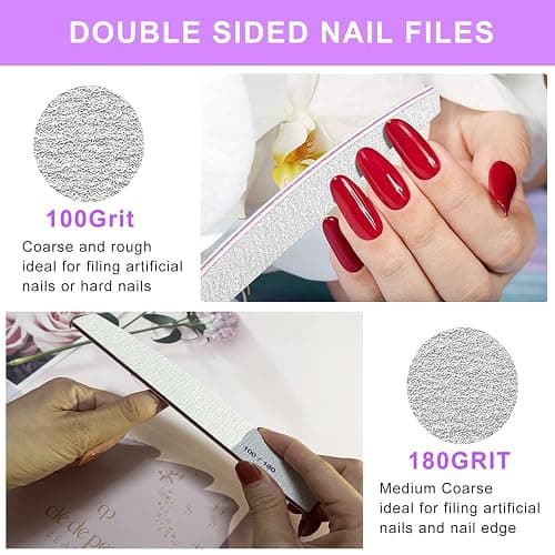 20PCS Nail File Buffer Set for Natural Nails,100 180 Grit Nail File,4 Sides 120 Grit Sanding Buffer Nail Block for Gel Acrylic Nails Professional Manicure Tool,Purple thumbnail 2