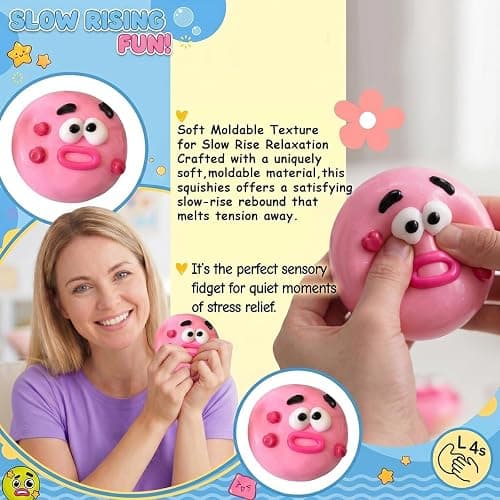 Smushers Squishy, Smushers Sensory with Interchangeable Faces, Curiosities Smushers Dog Face Swap Squishy, Soft Moldable Cute Slow Rise Relaxing Sensory Fidget Relief (Pink) thumbnail 6