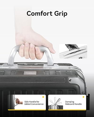 Carry On Luggage with Spinner Wheels, 8010S Aluminum Frame Zipperless Polycarbonate Hard Shell Suitcase (ZX-Core, Silver, 20 Inch) thumbnail 3