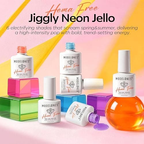 modelones Jelly Neon Gel Nail Polish Set, Hema Free Halloween Sheer Effect | Neon Hot Pink Orange Blue Yellow Green Purple 6 Colors Bright Translucent Effect Gel Polish Kit LED Nail Art Gift Salon thumbnail 7