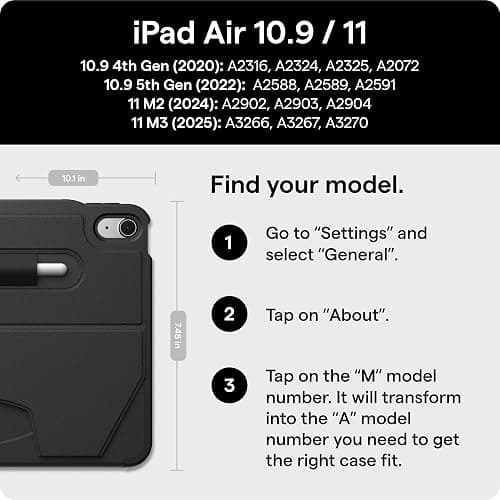 ZUGU CASE for iPad Air 11 (M3 2025 / M2 2024) iPad Air 4 & 5 10.9 Inch (2020/2022) - Protective, Ultra Thin, Magnetic Stand, Sleep/Wake Cover with Apple Pencil Charging & Storage - Black thumbnail 2