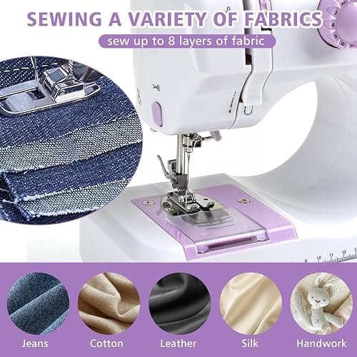 Beginner Sewing Machine,mini Sewing Machine Portable Electric Sewing Machine,12 Stitches Sewing with LED Light, Accessory Kit, Ideal for Clothing,Pillowcases,Sheet. thumbnail 5