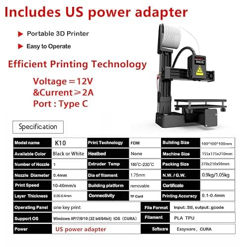 Portable 3D Printer - Compact FDM 3D Printer with Removable Build Plate, PLA & TPU Filament Compatibility, 0.4mm Nozzle, 100x100x100mm Build Volume, Easy-to-Use Design for Beginners thumbnail 6