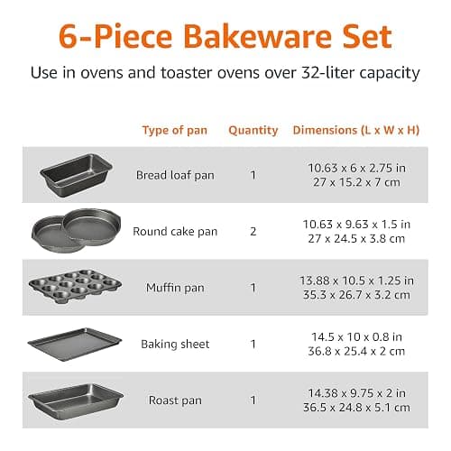 Amazon Basics 6 Piece Nonstick, Carbon Steel Oven Safe Bakeware Set with Cake, Muffin, Cookie, and Loaf Pans, 6 Piece, 16.25 x 11.75 x 6.25 inches thumbnail 4