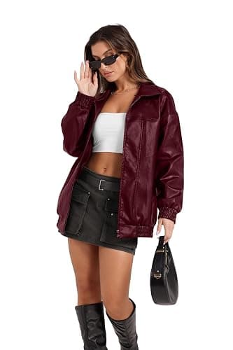Sampeel Leather Jacket Women Faux Oversized Motorcycle Bomber Coats 2026 Fall Fashion Outfits Winter Clothes thumbnail 2