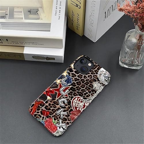 Compatible with iPhone 13 iPhone 14 Case - Dual-Layer Protection, Hard Shell with Silicone Interior,Slim Scratch Resistant Shockproof for Woman Men - Leopard Star Unique Collage thumbnail 2