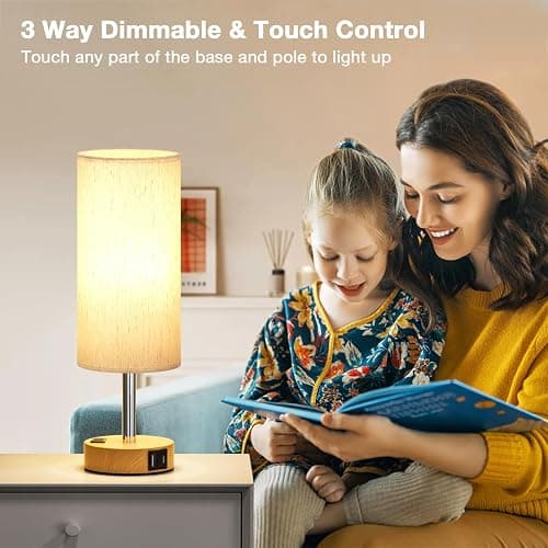Table Lamp for Bedroom Set of 2 - Touch 3 Way Dimmable Bedside Lamps with USB C and A Ports, Night Lamp for Nightstand with AC Outlet, Desk Lamps for Living Room, Reading Room, Kids Room, Office thumbnail 6
