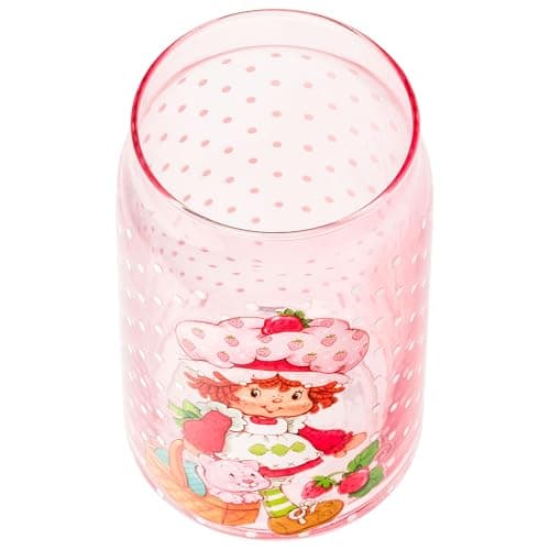 Silver Buffalo Strawberry Shortcake Pink Glass Tumbler with Bamboo Lid and Glass Straw Featuring Strawberry Shortcake and Custard, 16 Ounces thumbnail 4
