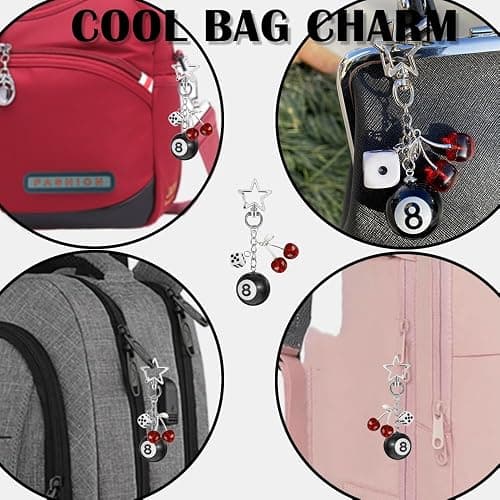 Agamino 8 Ball Keychain, Aesthetic Keychain Bag Charms with Key Ring Decor for Bag, Purse, Car Keys, Handbags thumbnail 2