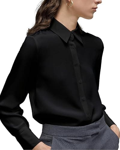 YAMANMAN Women's Button Down Shirt Classic Long Sleeve Collared Tops Work Office Chiffon Blouse - Image 1