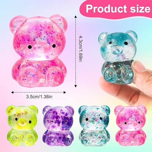 8 Pack Bear Squishy Toys, Glitter Colorful Sensory Stress Balls for Anxiety Relief, Squishy Balls Fidget Toys for Kids Adult, Squeeze Balls Bulk, Party Favors Goodie Bags Stuffer for Boys Girls thumbnail 2