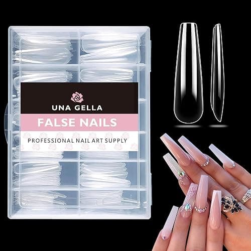 UNA GELLA XXL Coffin Nails Tips Full Cover 216pcs Extra Long Coffin Nail Tips No C Curve Clear Coffin Ballerina Nail Tips False Fake Acrylic Nails for Nail Extensions DIY Art Salon - Image 1