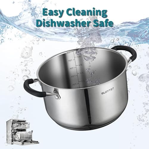 SLOTTET 6 Quart Stainless Steel Stock Pot with Steamer,6 Qt Multipurpose Stockpot with Stay-cool silicone Handle and Glass Lid,Soup Pot for Cooking thumbnail 6