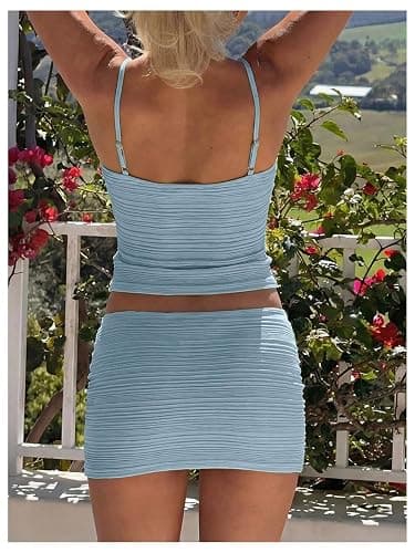 Verdusa Women's 2 Piece Skirt Sets Beaded Crop Cami Tops with Low Rise Mini Skirt thumbnail 2