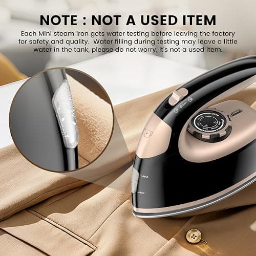 MIYOKO 2-in-1 Mini Steam Iron for Clothes, 1000W Portable Small Iron, with Non-Stick Soleplate, 25G/Min High Speed Steams, 90ML Water Tank, 110-120V for Home Travel Sewing and Quilting, Black & Gold thumbnail 7