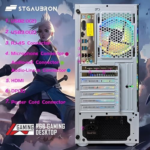 STGAubron Gaming PC Desktop Computer, AMD Ryzen 3 3200G 3.6 GHz, Radeon RX 580 8G GDDR5, 16G DDR4, 1T SSD, 600M WiFi, BT 5.0, RGB Fan x 4, Windows 11 Home thumbnail 6