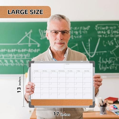 Monthly Calendar Whiteboard Dry Erase Cork Board Combination for Wall, 17"x13" Magnetic Dry Erase Board, Double-Sided White Board, Portable Board for Office, Kitchen, Planning, Memo, School, Home thumbnail 3