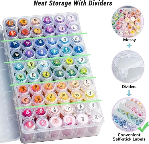 Diamond Painting Storage Containers - 2 Packs 60 Jars Bead Organizer With Labels for Art Accessories and Diamond Dots thumbnail 3