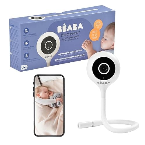 BÉABA, Ecoute Bébé Vidéo, Babyphone Zen Connect, Caméra Full HD 1080p, Talkie-Walkie, Longue Portée, Connexion Mobile et WiFi, Berceuses, Tige Flexible - Image 1