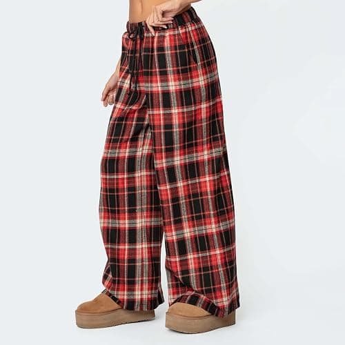 Women's Plaid Pajama Pants Low Rise Gingham Lounge Pants Plaid Pj Pants Sleep Bottoms Wide Leg Trousers Streetwear thumbnail 5