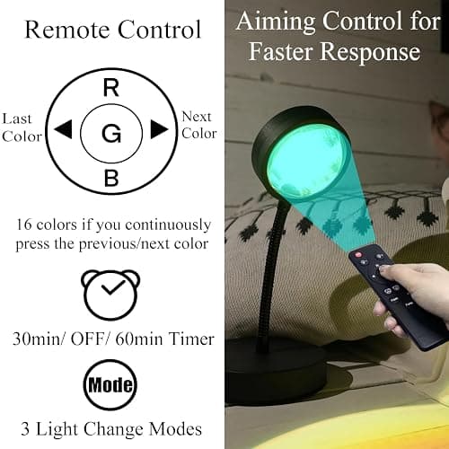 JIMEI Sunset Lamp Projector Led Lights for Bedroom Night Light RGB Lights Sun Sunlight Sunrise Lamp 10w 360° Rotation Mood Lighting Home/Room Decor Christmas Gifts for Women,Tabletop Multicolor thumbnail 4