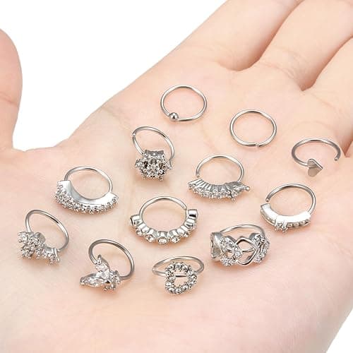 Vsnnsns 20G Nose Rings Hoops for Women 316L Stainless Surgical Steel Heart Butterfly Flower Cross Cubic Zirconia Nose Rings Hoops Piercing Jewelry for Women Men 20 Gauge Silver Black Rose Gold 8MM thumbnail 7