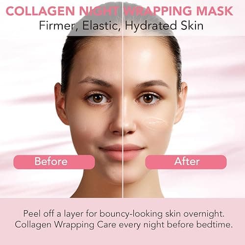 Collagen Night Wrapping Mask, Collagen Face Mask Overnight Peel-Off, Reduces Sagging, Plumper Skin, Deep Moisture & Skin Rejuvenation, 75ml / 2.53 fl. Oz (Brush Included) thumbnail 7