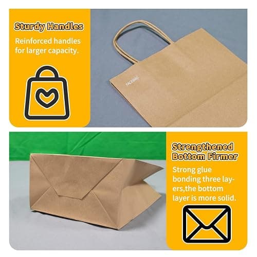 FACEBAG 50-Pack Brown Paper Bags with Handles Bulk, 8x4.25x10.5 Inches,Medium-sized Gift Bags with Handles for Party Favors，Take-Out，Grocery Shopping & Retail，Reusable & Durable thumbnail 3