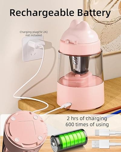 ZMOL Colored Pencil Sharpener for Kids Gift, Rechargeable Electric Pencil Sharpener, Auto Stop, Pencil Sharpeners for Battery Powered Cute No.2/Colored Pencils (6-8mm), Classroom/Office/Home (Pink) thumbnail 5