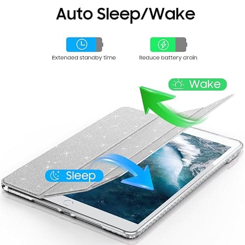 Fintie Slim Case for iPad 9th / 8th / 7th Generation (2021/2020 / 2019) 10.2 Inch - [Built-in Pencil Holder] Glittering Sparkly Shockproof Cover with Shiny Clear Back Shell, Auto Wake/Sleep, Silver thumbnail 8