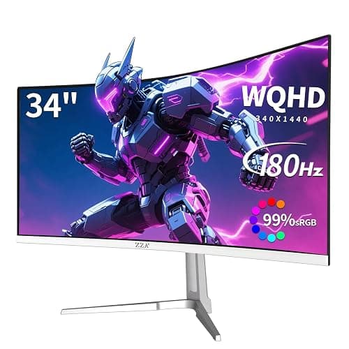 ZZA UltraWide 34 Inch Curved Monitor 1500R PC Screen 180hz Refresh Rate WQHD 3440x1440 Computer Gaming Monitor VA PanelAMD FreeSync Premium | HDR10 | 99% sRGB | VESA thumbnail 2