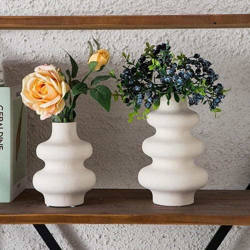 Sowlvenco Ceramic Vase Set of 2 - Off White Boho Round Vases, Modern Pampas Vases, Dried Flower Vase Home Decor for Centerpieces Wedding Dinner Table Party Living Room Office Bedroom thumbnail 9