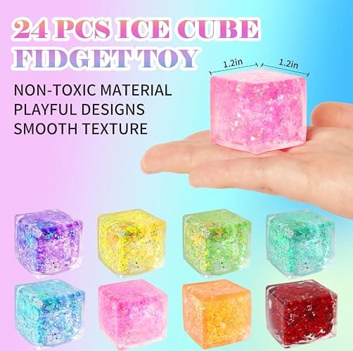 24 Pack Slow Rising Ice Cube Squishy Stress Balls，Stress Cube for Adults Kids , Sensory Fidget Toy for Anxiety Relief, Square Squeeze Toy for Classroom Prizes, Mini Nice Cube Squishy for Party Favors thumbnail 2