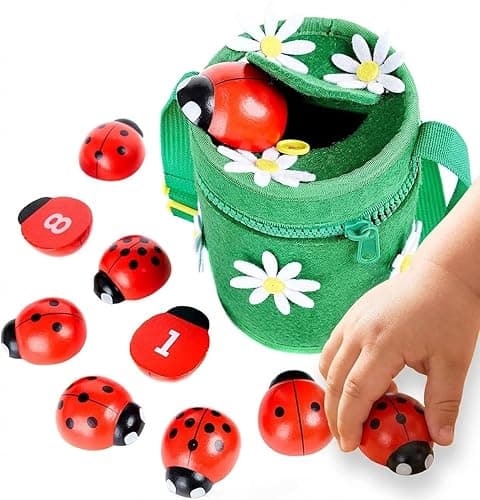 Counting Ladybugs - Montessori Wooden Counting Toy for Girls 3 4 5 Year Old - Ladybug Learning Toys for Toddlers - Preschool Kids Toys for Number Matching, Sorting & Fine Motor Skills - Lady Bug Gifts - Image 1