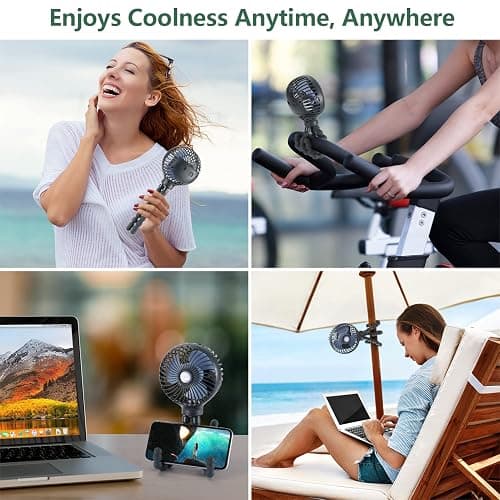 snawowo Mini Handheld Personal Portable Fan, Baby Stroller Fan, Car Seat USB or Battery Powered, with Flexible Tripod Clip on Student Bed Desk Bike Crib Treadmill Camping Traveling(Dark Blue) thumbnail 3